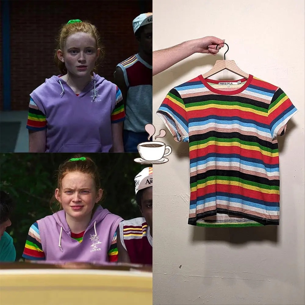 Pam & Gela Rainbow Stripe Ringer Tee XS ASO Max Mayfield Stranger Things